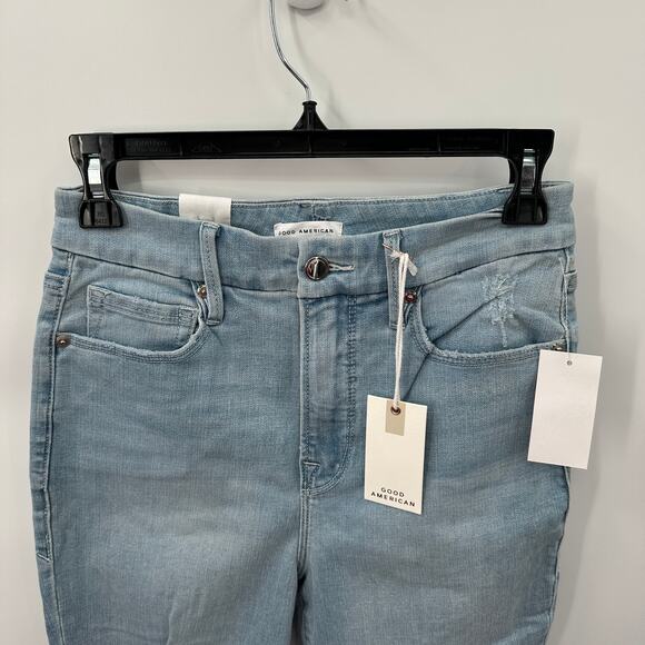 GOOD AMERICAN NWT Good Waist Skinny Distressed Crop Jeans in Blue635 // 6 - Picture 4 of 11